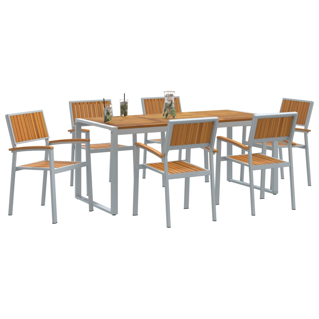Set da Pranzo da Giardino 7 Pezzi in Legno Massello di Acacia e Metallo