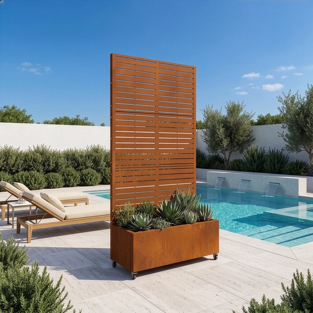 Fioriera con Spalliera Nodepp in Acciaio Corten 190 x 82 x 38 cm - Marrone Ossidato casa.pro