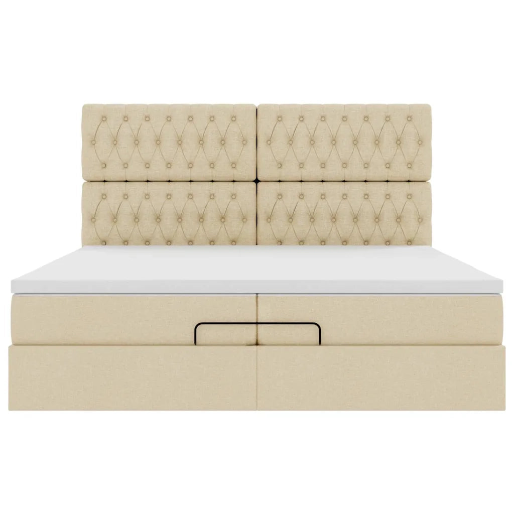 Struttura Letto Pouf con Materassi Crema 200x200 cm in Tessuto 3313270