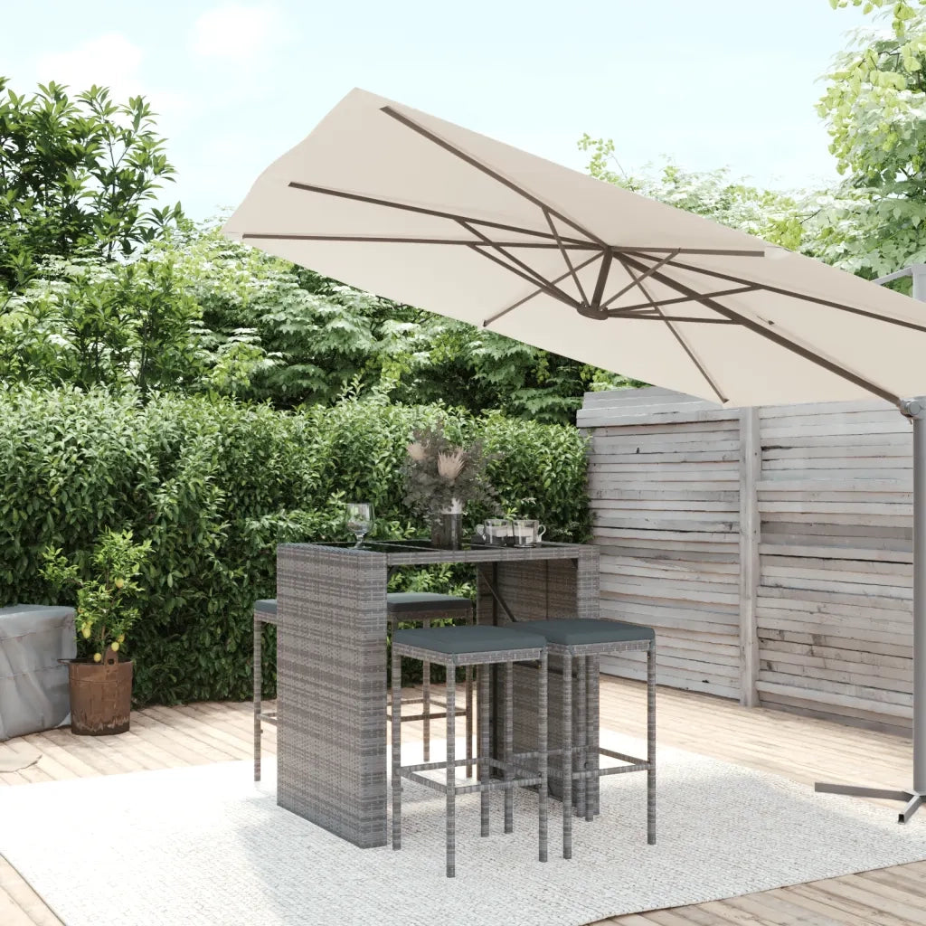Set Bar da Giardino 5 pz | Set Salotto da Giardino con Cuscini in Polyrattan Grigio