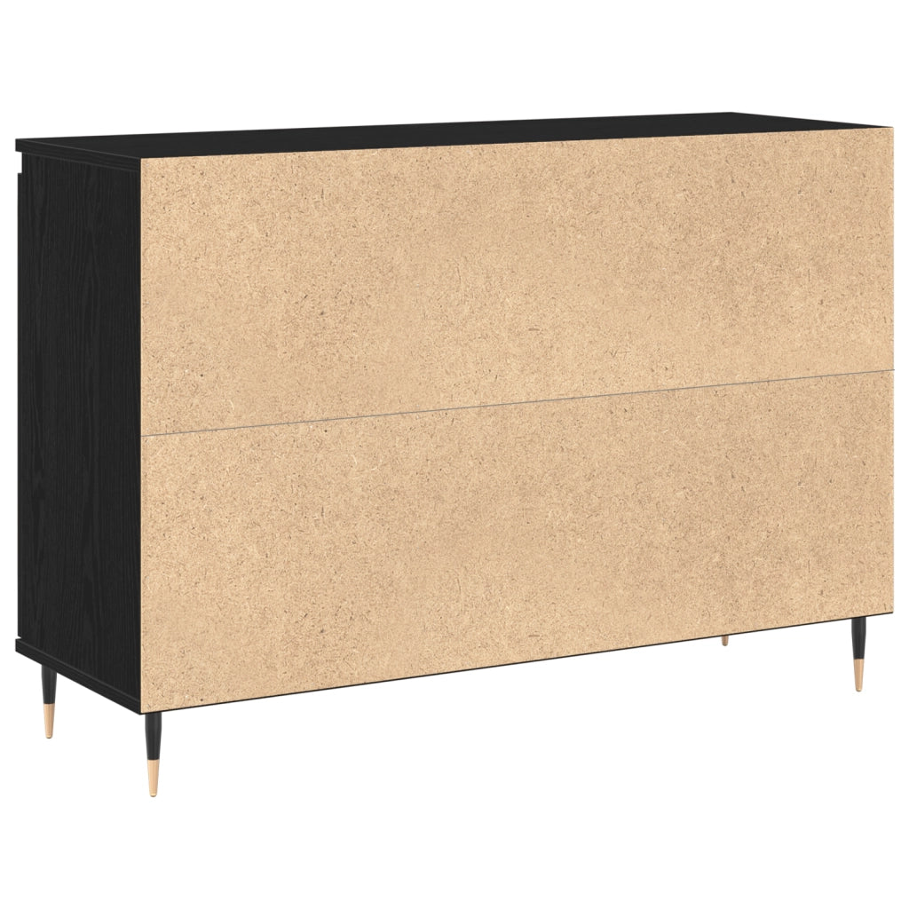 Sideboard  con porte e cassetti Nero Rovere 101,5x35x70 cm