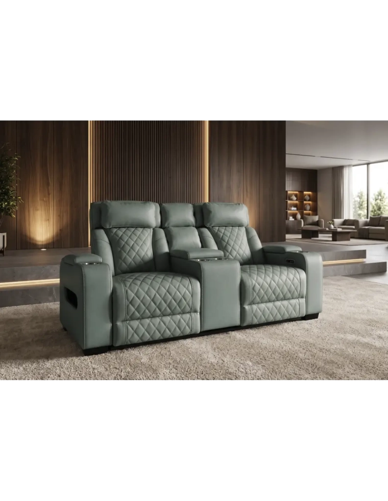 Divano cinema relax DOMUS 2 posti in similpelle – Verde menta – 190 x 101 x 103 cm
