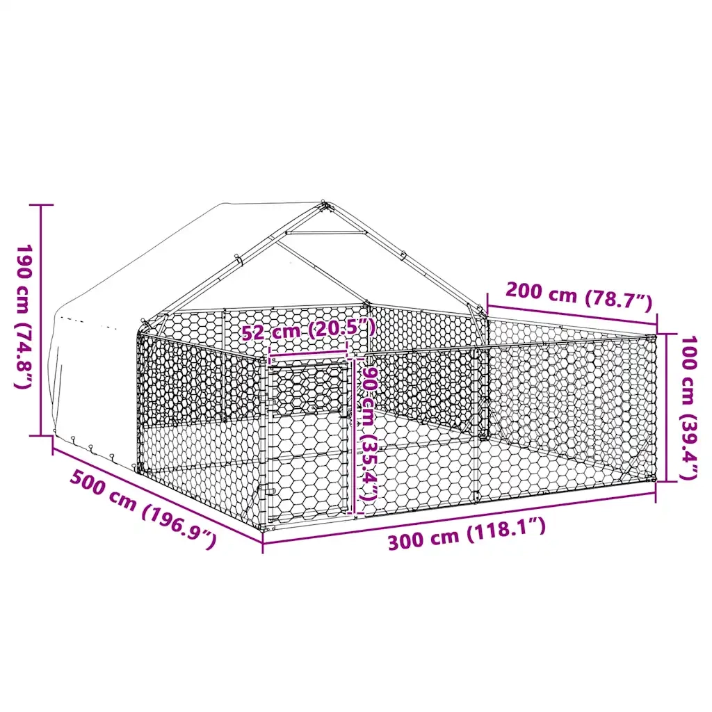 Cuccia per Cani da Esterno con Recinto 5x3x1,9m Acciaio Zincato