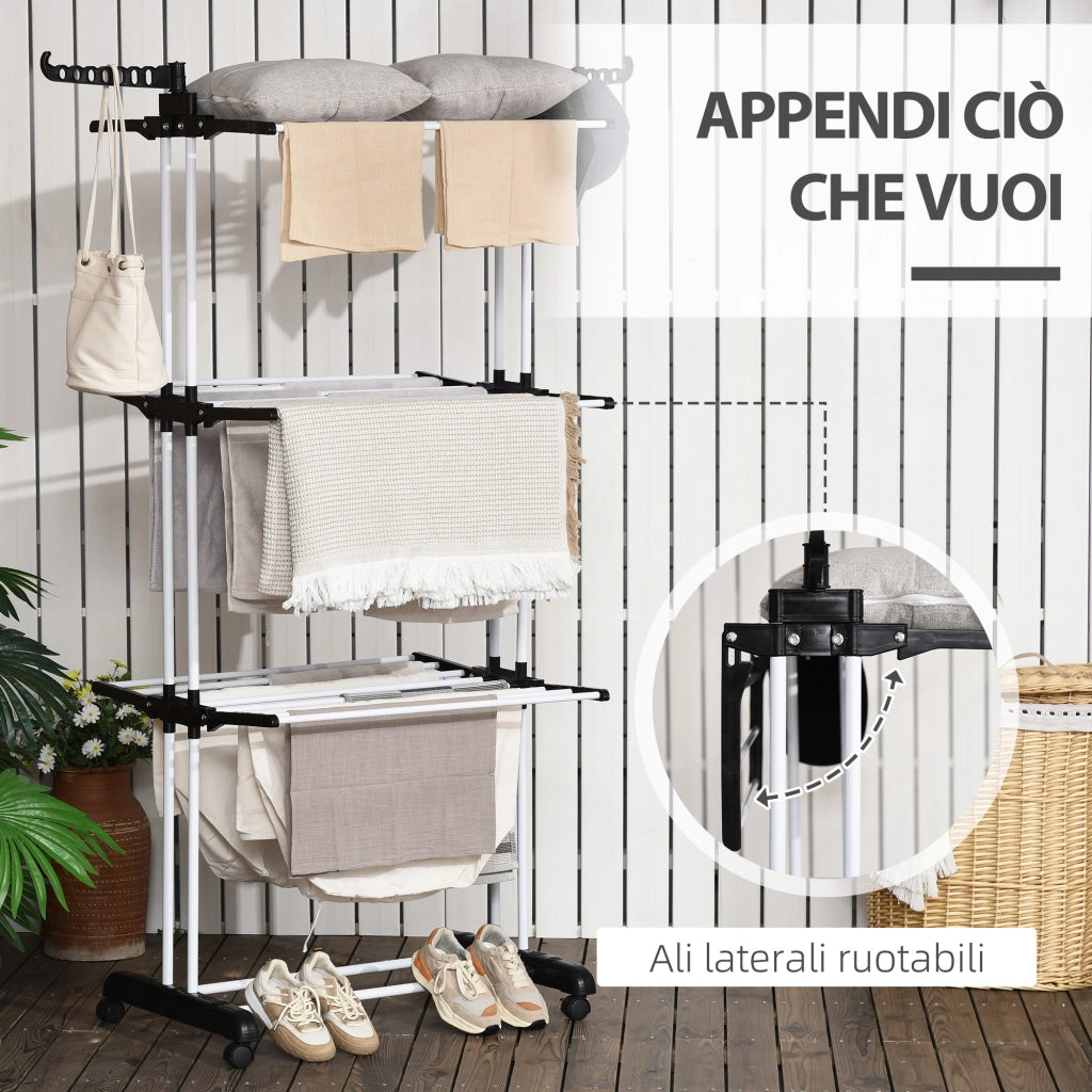 Stendibiancheria Pieghevole a 4 Livelli ¨C zephmum ¨C Acciaio e PP, Nero, 73x64x177 cm