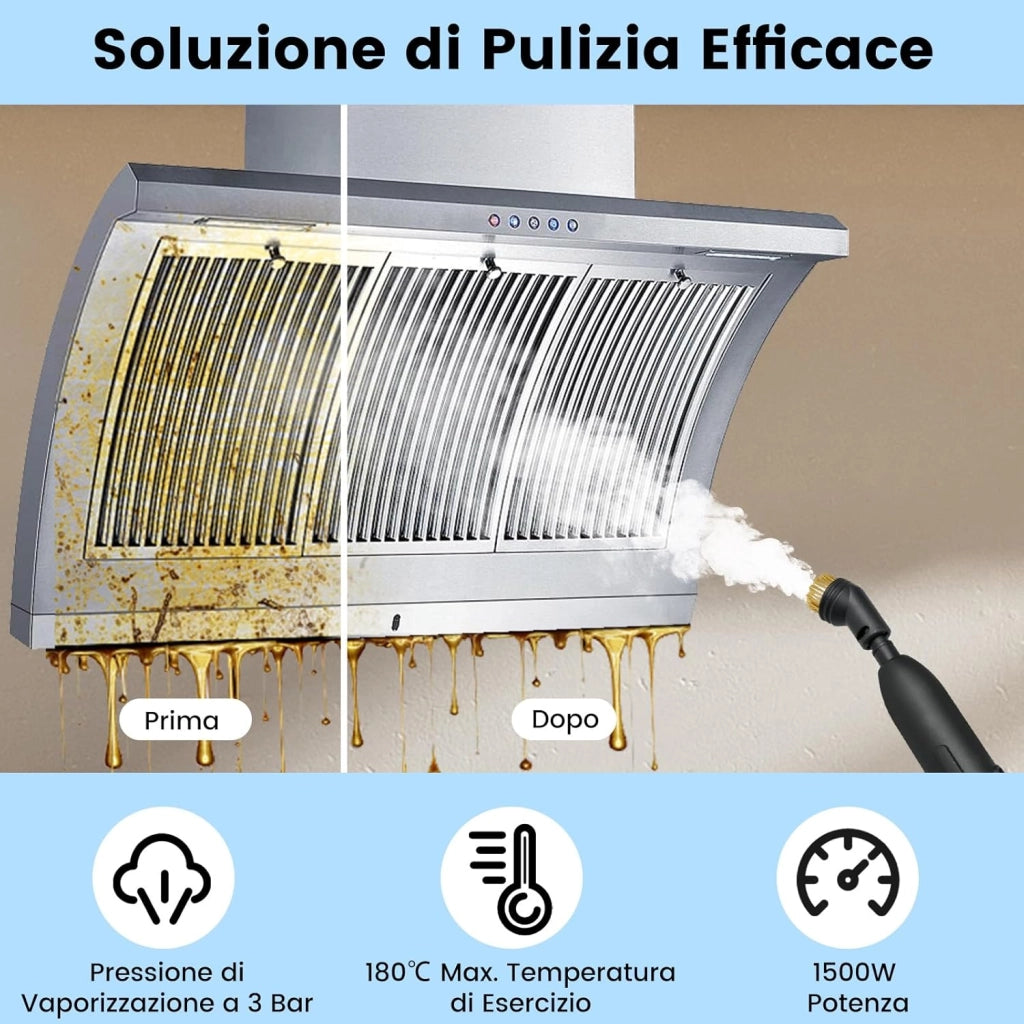 1500W Pulitore a Vapore Portatile, Vaporizzatore Domestico con Serbatoio d'Acqua 1 L (Sostenibile), Tempo Riscaldamento 10s, Macchina per Pulizia a Vapore Multiuso (Giallo)
