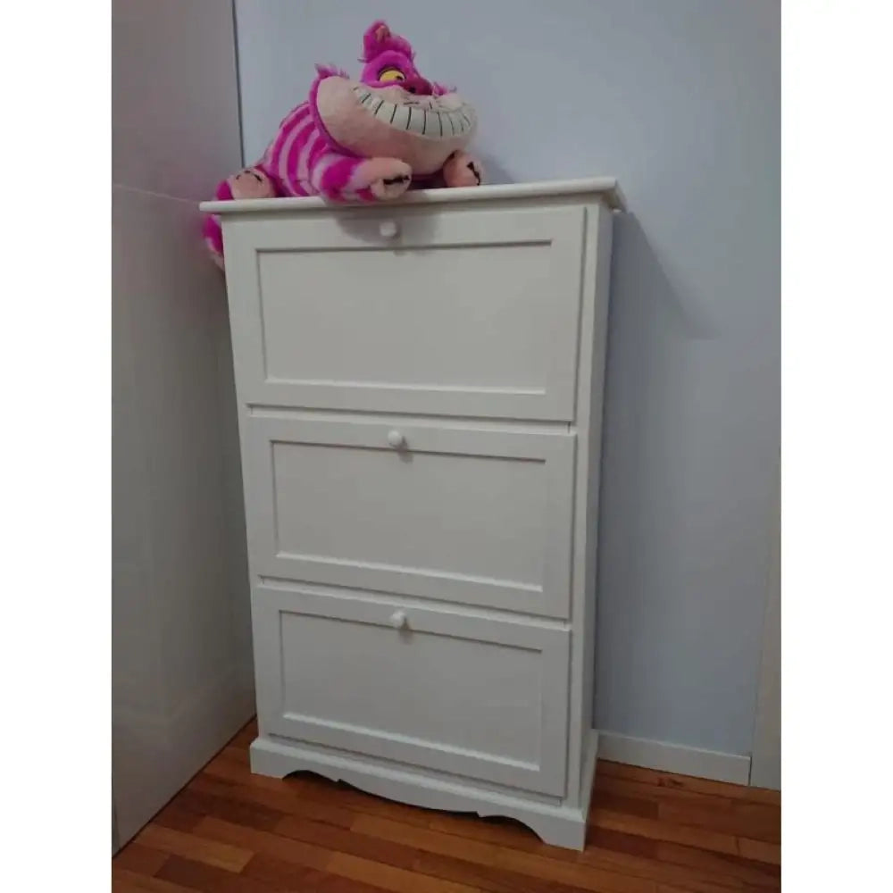 Scarpiera 3 porte capacità 21 paio di scarpe arte povera in legno massello e mdf con rifinitura in bianco 79X30x130 H