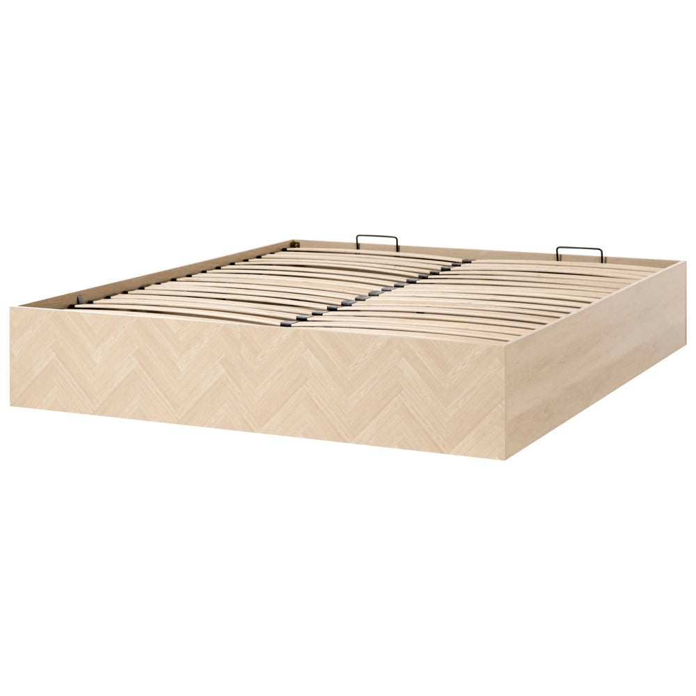 Letto matrimoniale con contenitore ottomano MDF Aspetto naturale Marrone chiaro 180 x 200 cm Stile scandinavo minimalista