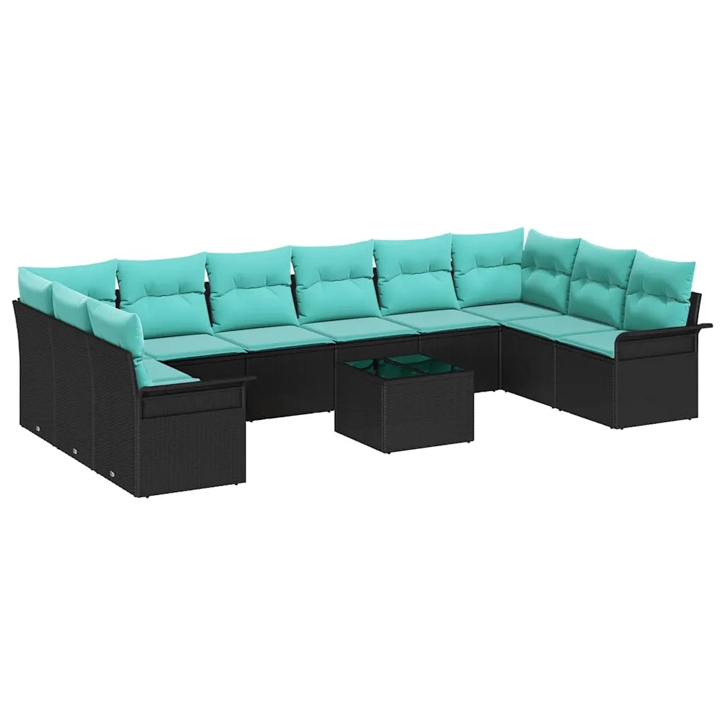 Set Divano da Giardino con archiviazione 11 pcs Nero polyrattan