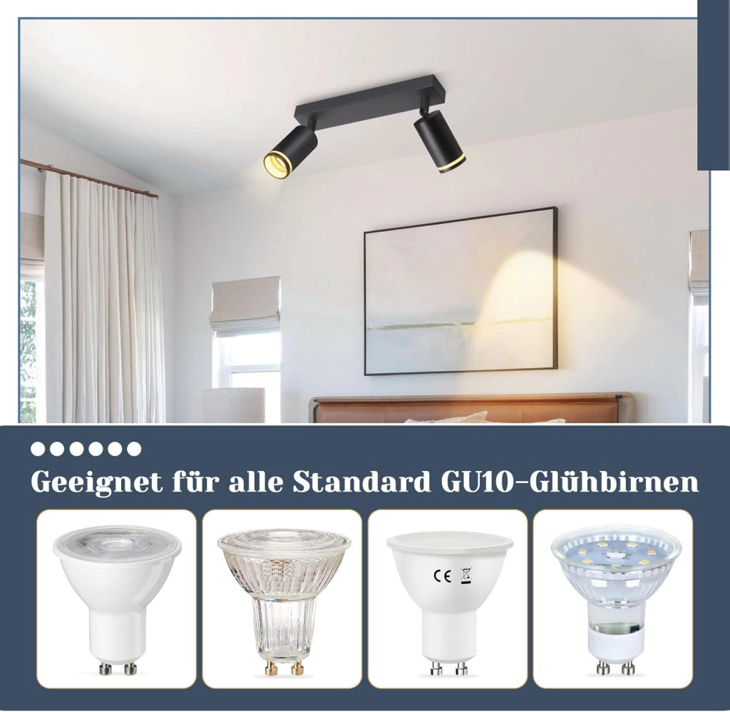 ZMH Faretto da soffitto Nero 2 Luci GU10 Orientabile da Interno in Metallo per Corridoio Soggiorno Senza Lampadine