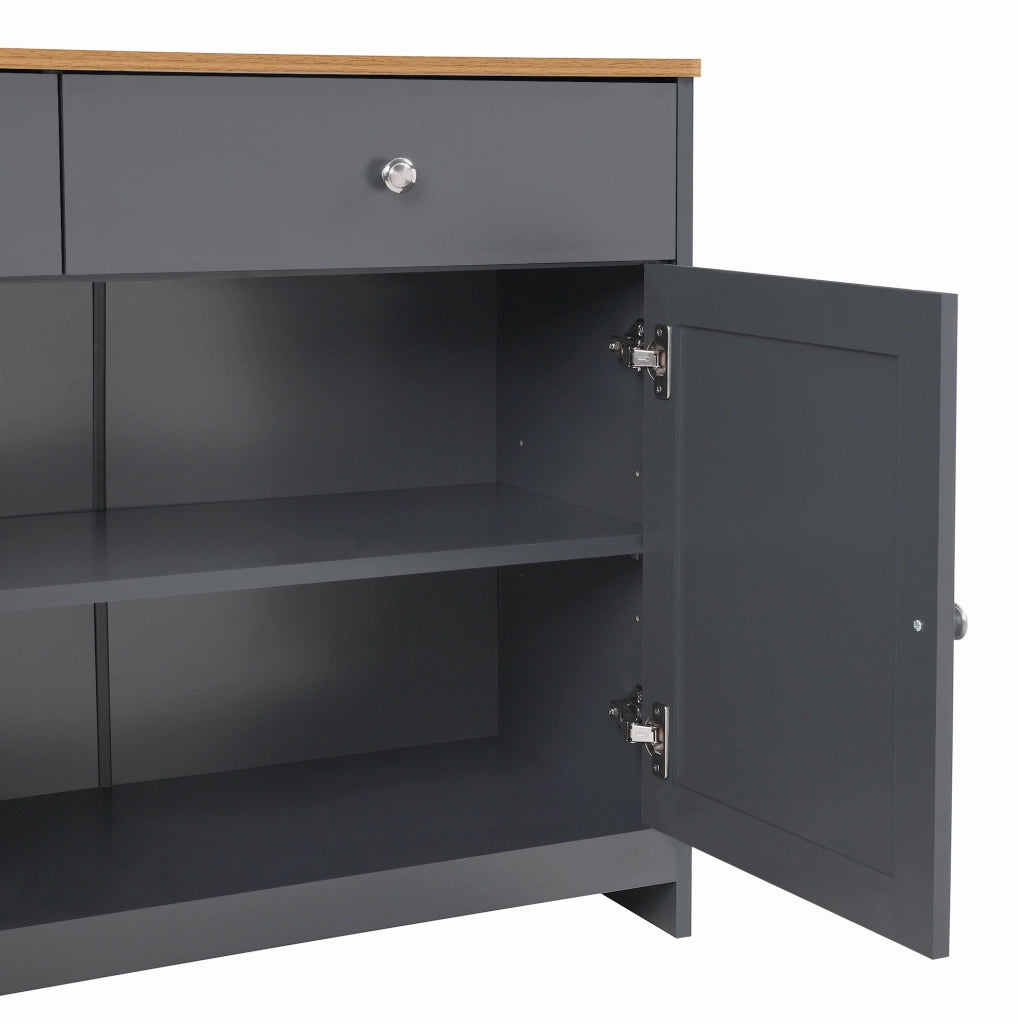 Sideboard in stile rustico grigio scuro e noce con 4 ante e 3 cassetti, 160 x 75 x 37 cm