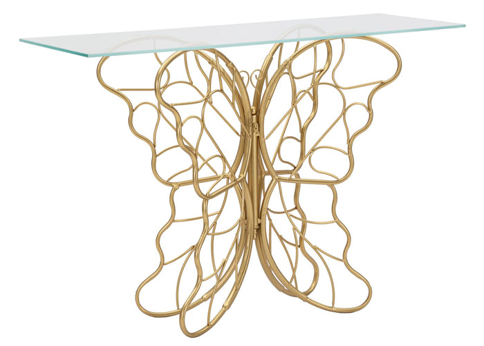 Console Butterfly 110x40x76 cm in Ferro e Vetro Oro