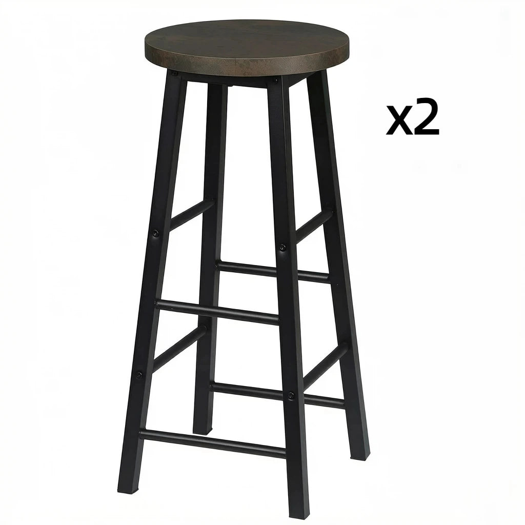 Sgabello da bar set di 2 con poggiapiedi in MDF e metallo Nero e Ruggine