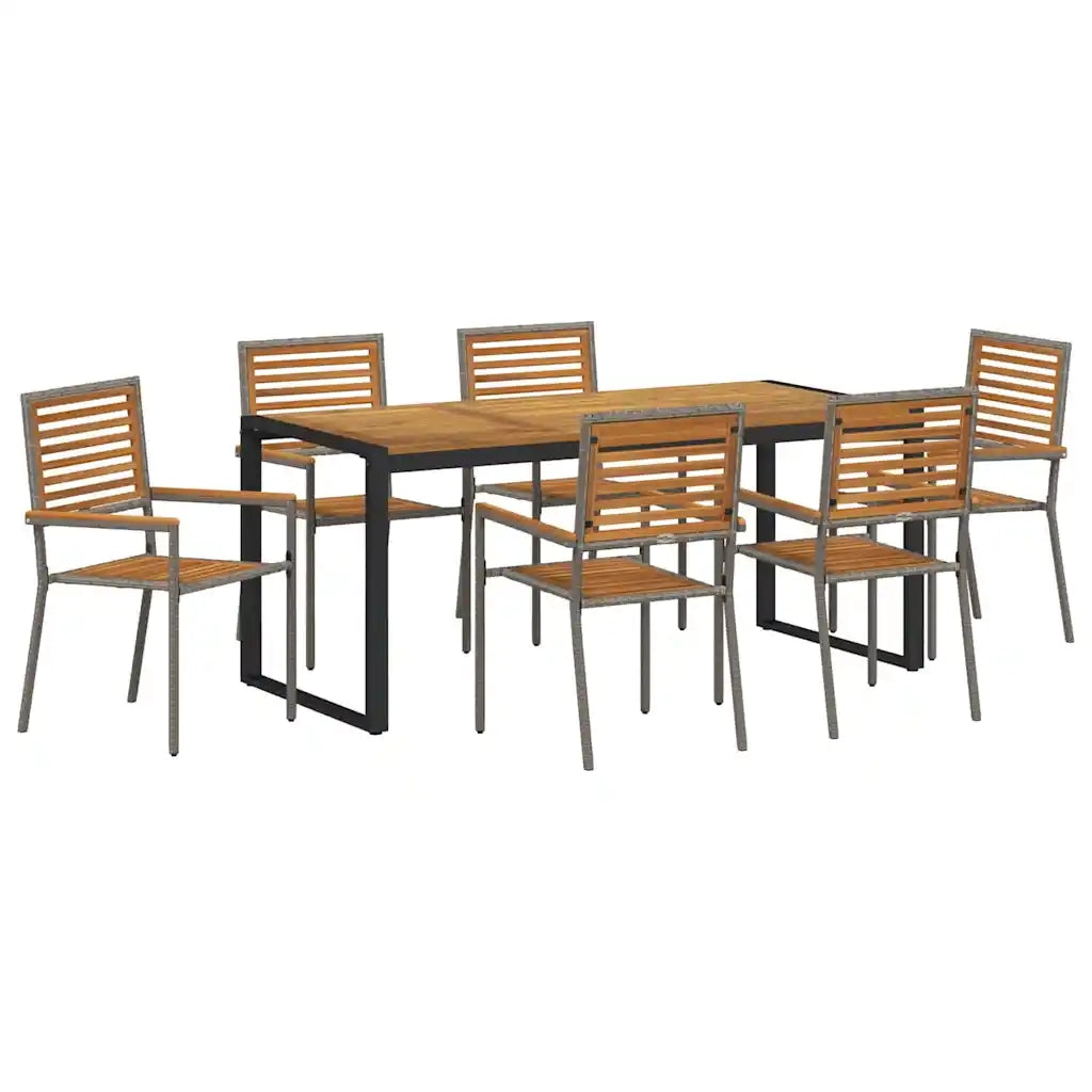 Set da Pranzo per Giardino 7 pcs Grigio e Marrone polyrattan