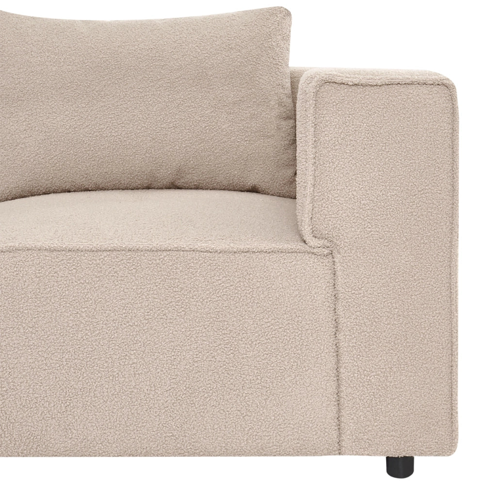 Divano a 4 posti in tessuto bouclè modulare beige lato sinistro stile minimale moderno