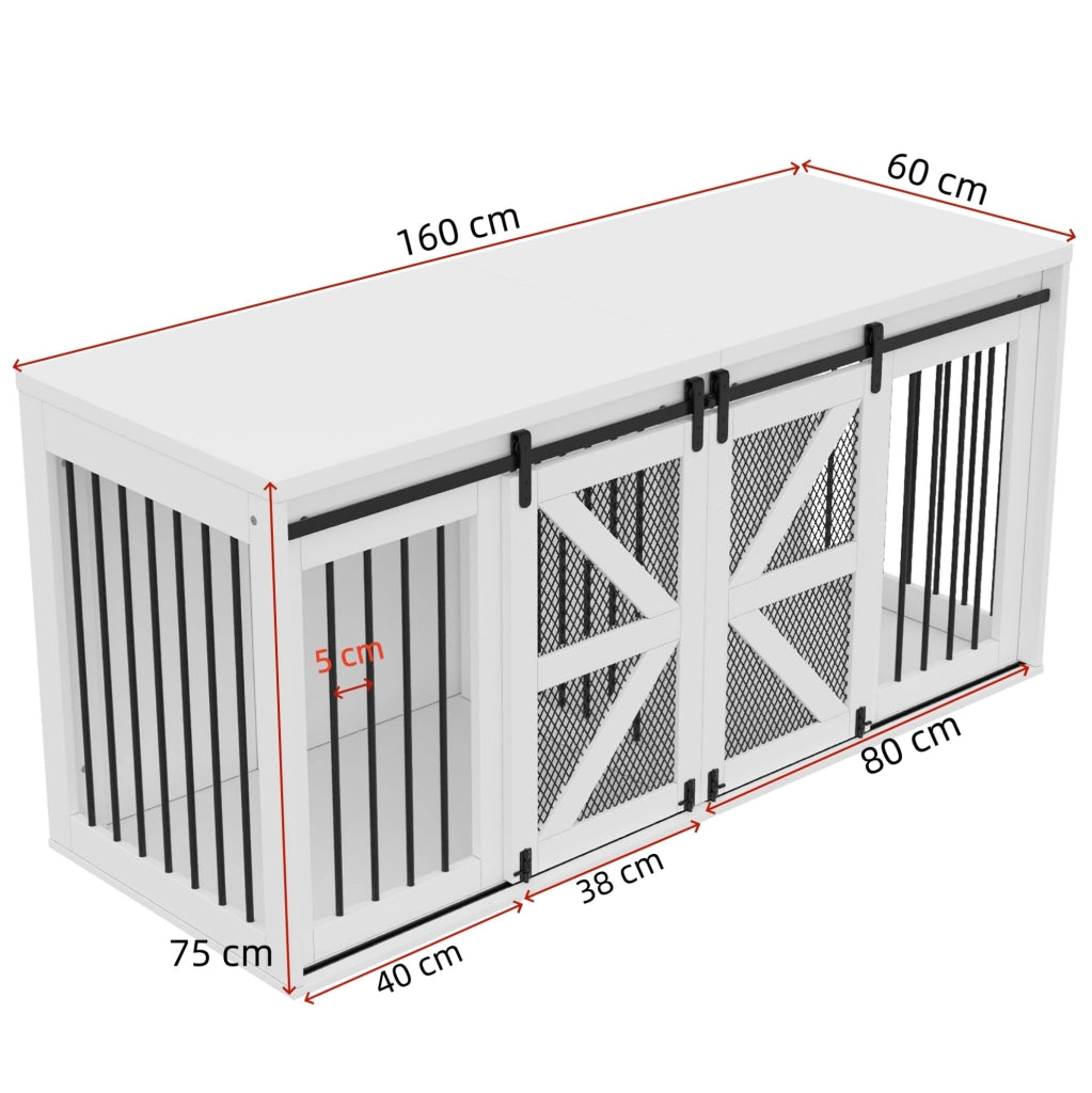 Mobile kennel doppio in MDF e metallo bianco con porte scorrevoli