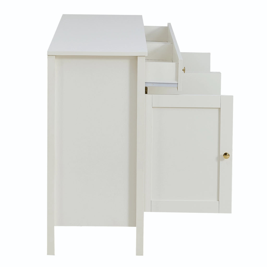 Credenza 160x40x82 cm con 2 cassetti e 4 ante in MDF bianco