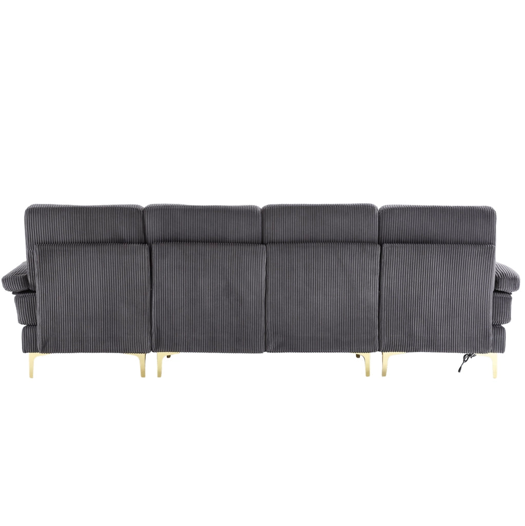 Divano U 265x135x88 cm con LED; USB e cuscini in velluto grigio