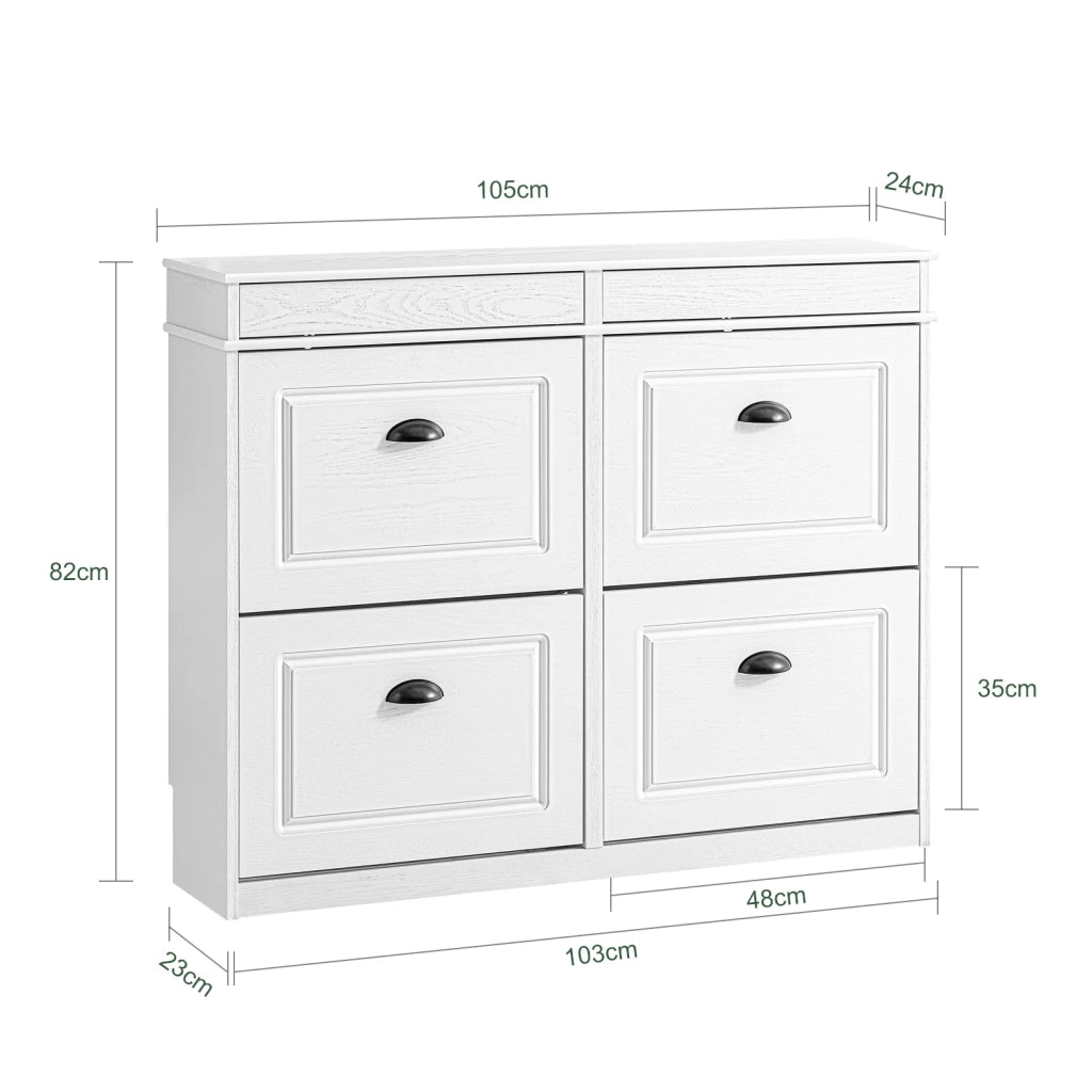 SoBuy FSR79-WG Scarpiera Salvaspazio Slim Mobiletto da Ingresso con 4 Ante a Ribalta Armadio Portascarpe Scarpiera Moderna per Ingresso, Corridoio o Camera 103x23x82cm Effetto Legno Invecchiato Bianco