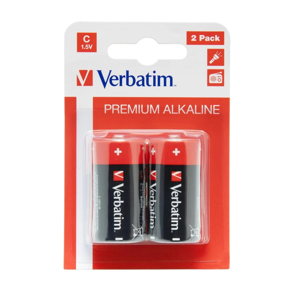 Verbatim 49922 Pile Alcaline C LR14 Mezza Torcia 1.5V 8000 mAh Confezione da 2 Pezzi