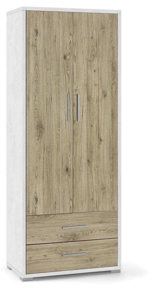 Armadio 2 Ante 2 Cassetti 71x182x41 cm Ossido Bianco/Rovere Naturale
