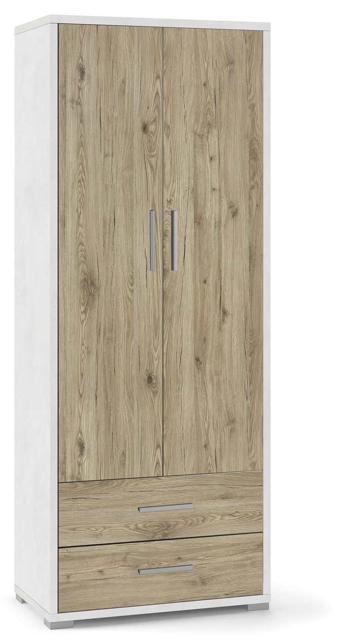 Armadio 2 Ante 2 Cassetti 71x182x41 cm Ossido Bianco/Rovere Naturale