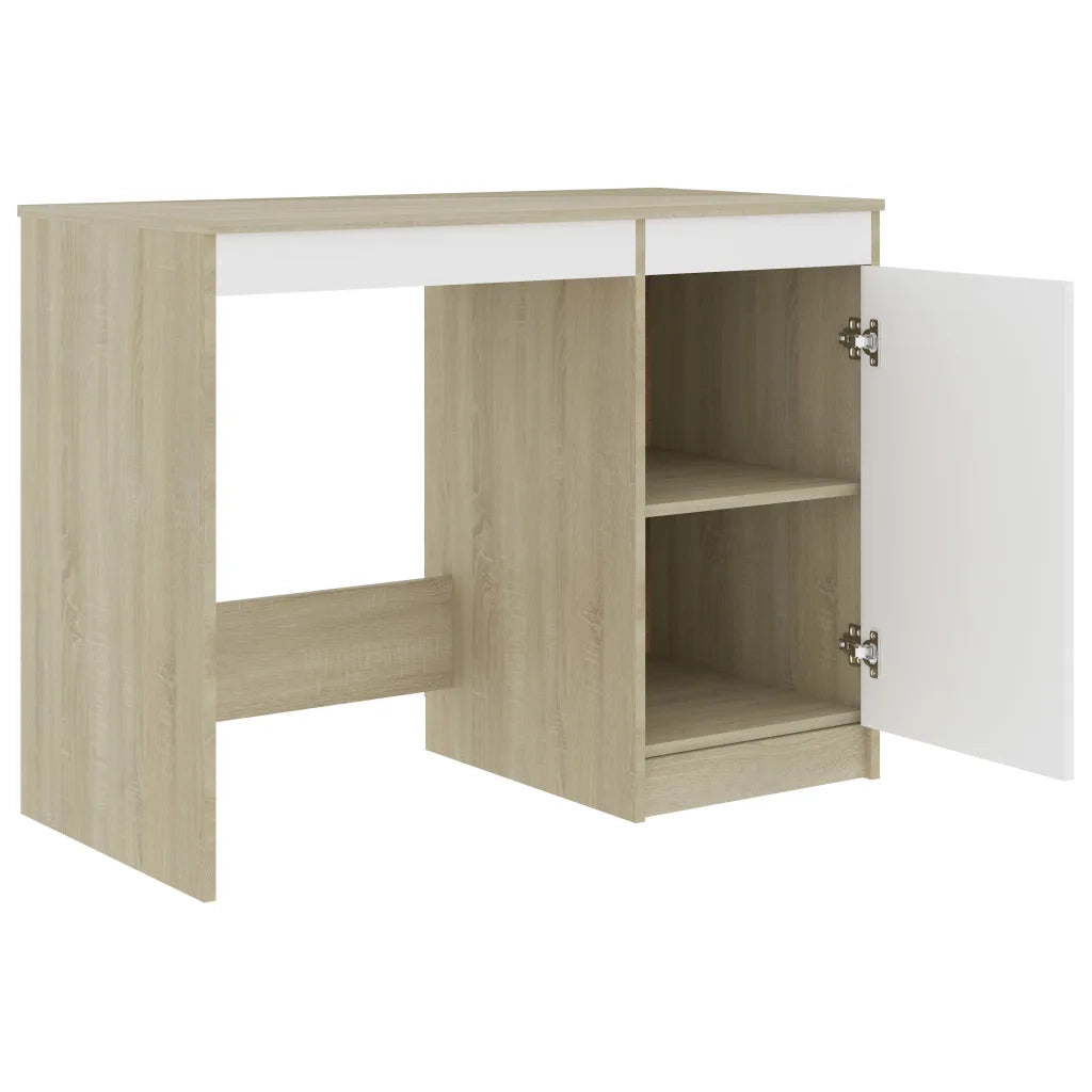 Scrivania Bianca e Rovere Sonoma 100x50x76 cm Legno Multistrato