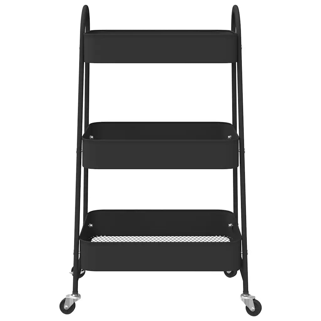 Carrello Portaoggetti a 3 Ripiani Nero 42x41,5x77 cm in Acciaio 4012381