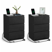 Comodino con multipresa tavolino laterale con 3 cassetti 2 prese CA 2 porte USB frontali dei cassetti smussati per soggiorno camera da letto ufficio moderno nero 12_0007611