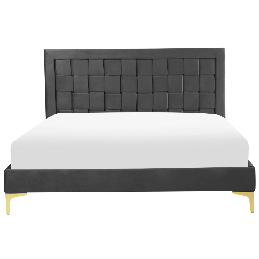 Letto Imbottito Matrimoniale 140 x 200 cm Nero Velluto Gambe Dorate