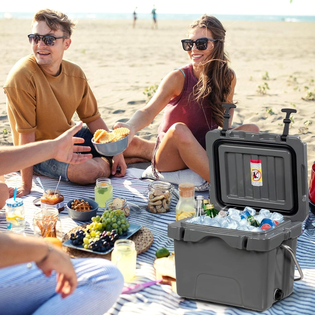 Contenitore per Ghiaccio da 15 L, Contenitore Termico con Maniglia 2 Porta Bicchieri, Contenitore Termico del Ghiaccio Portatile per Campeggio（Grigio)