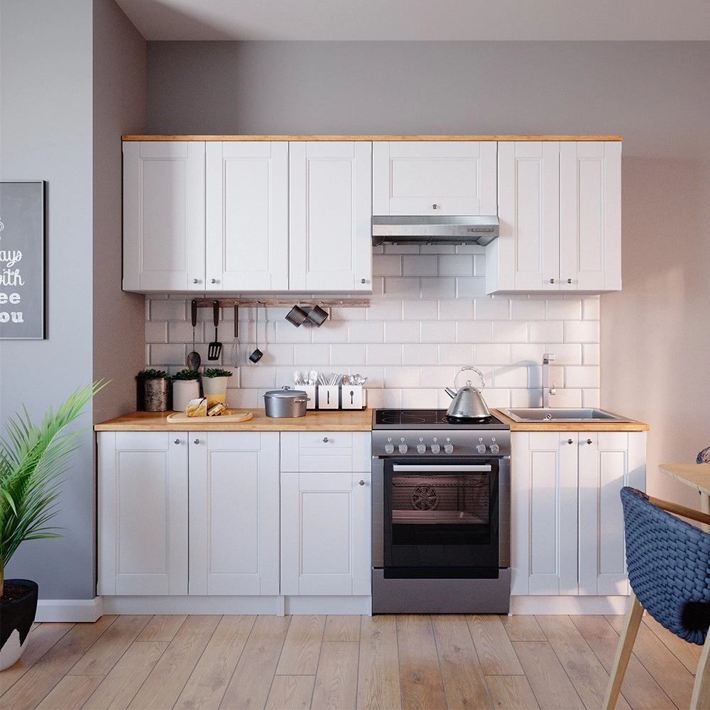 Mobile da cucina Bergamo Bianco/Rovere dorato 240 cm, PL Goldkraft Vicco