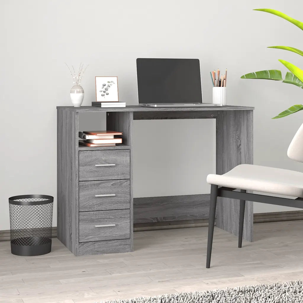 Scrivania | Tavolo da Ufficio Cassetti Grigio Sonoma 102x50x76 cm Legno Multistrato