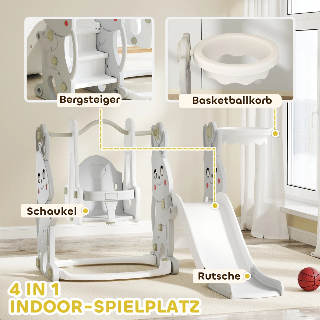 Set Gioco 4-in-1 Bambini ¨C Xylo ¨C Scivolo Altalena Arrampicata Canestro Grigio Coniglio