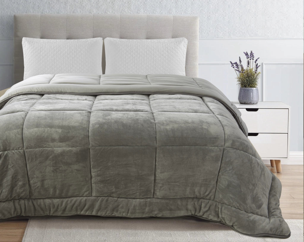 Trapunta Piumone Invernale In Tessuto Flanellato Effetto Velluto 550 Gr-Mq Grigio - Matrimoniale