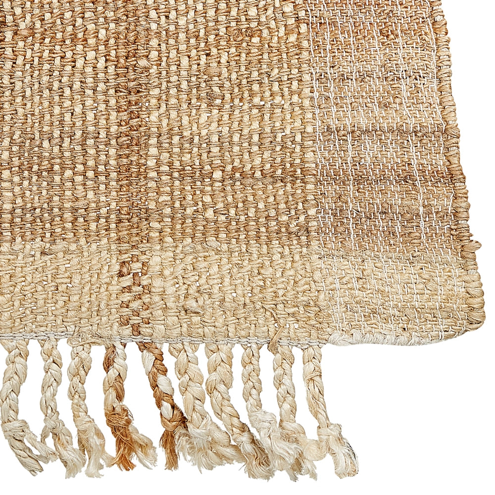 Tappeto in juta beige 160 x 230 cm tessuto a mano con frange in stile rustico per l'ingresso della camera da letto