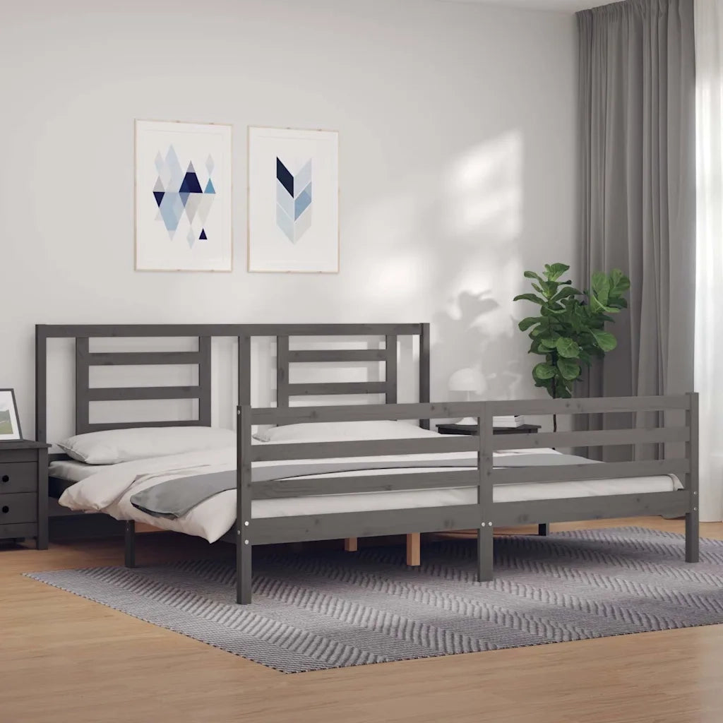 Letto matrimoniale | Letto per adulti | Giroletto con Testiera Grigio 200x200 cm in Legno Massello