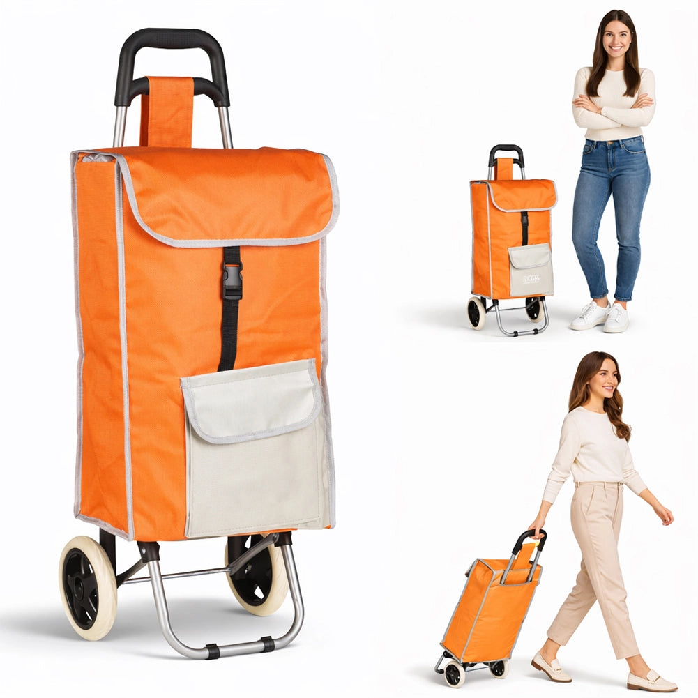 Carrello per la Spesa Zeus Trolley con Rivestimento Termico 35x30x90 cm e Ruote Arancione