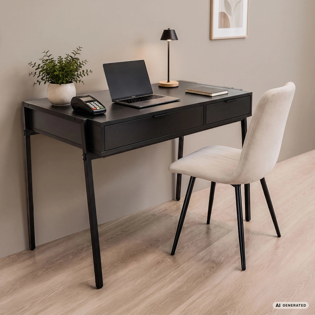 Scrivania industriale per computer Nera ZENTIA 100 cm 2 cassetti gambe nere