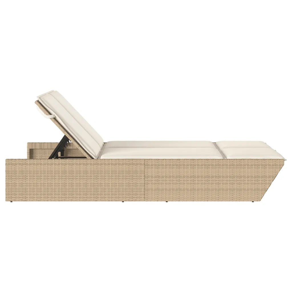 Lettino Prendisole con Cuscini Beige in Polyrattan 368183