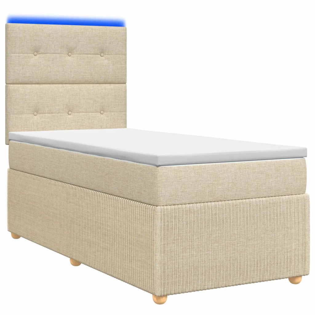 Letto Box Spring LED con Materasso Crema 100 x 200 cm Tessuto 3455795