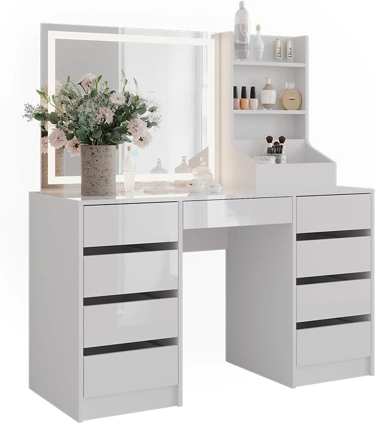 Tavolo da toeletta Sherry, Bianco/bianco lucido, 128.2 cm 3 parti