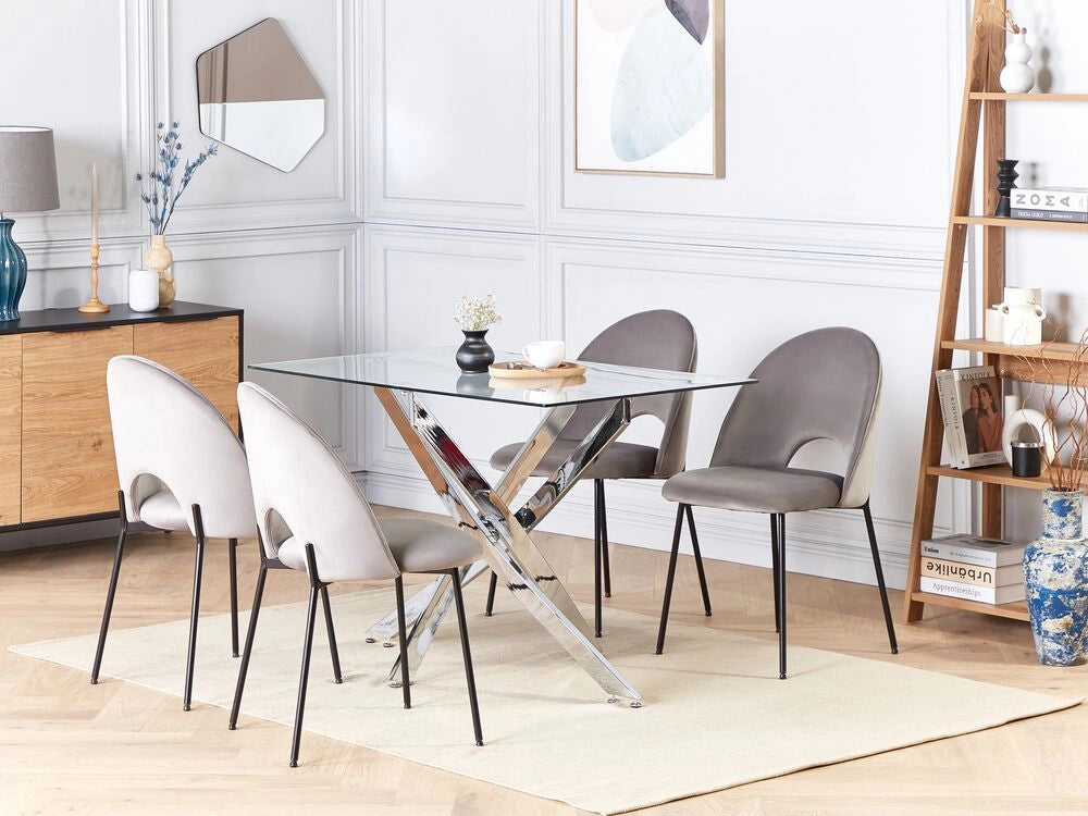 Tavolo da pranzo Piano in vetro temperato argento Rettangolare 120 x 70 cm Capacità 4 persone Design moderno