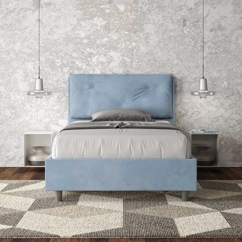 Letto imbottito Piazza e mezzo 110x200 cm Large - Con rete,Microfibra,Azzurro