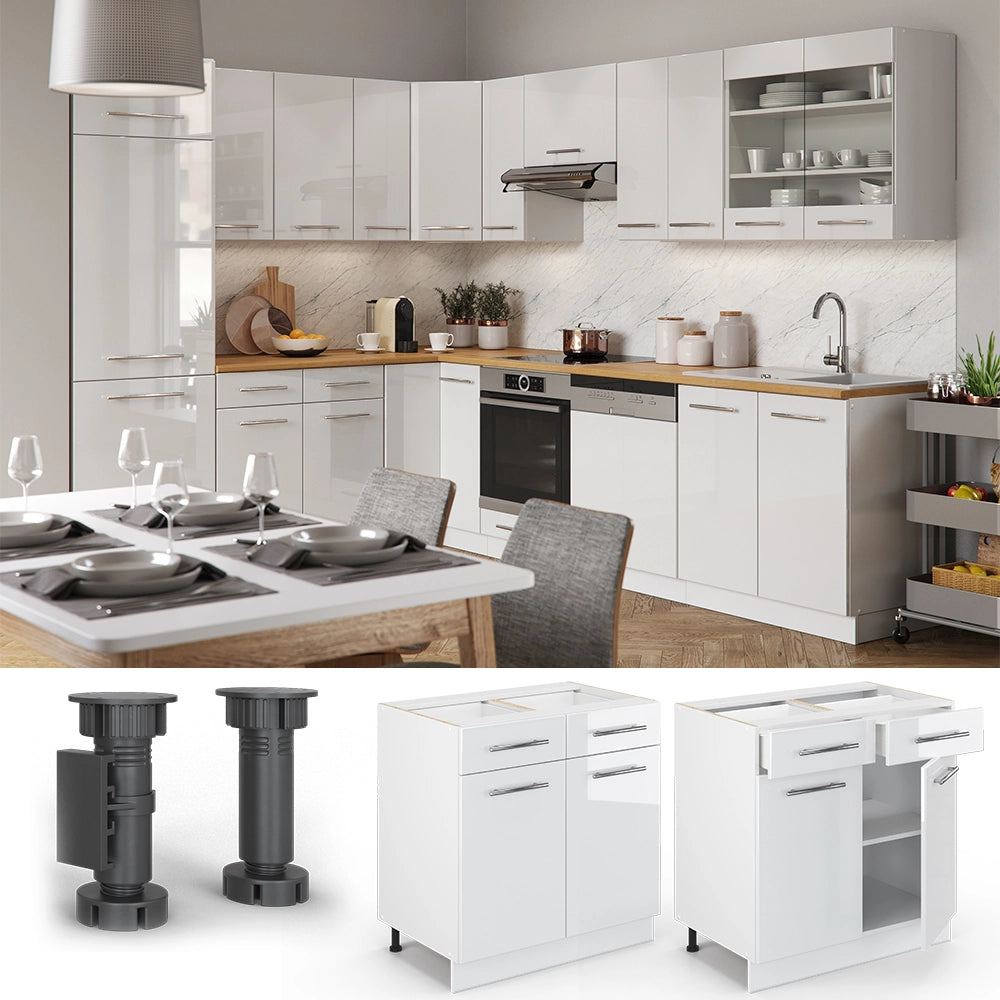 Mobiletto base per cucina Fame-Line Bianco lucido/Bianco 80 cm, PL Antracite Vicco