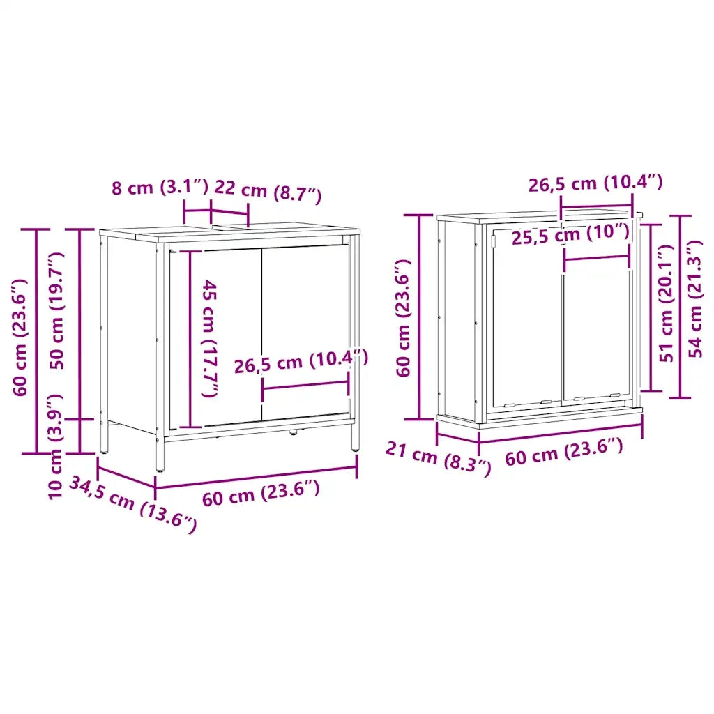 vidaXL Set Mobili da Bagno 2 pz Rovere Sonoma in Legno Multistrato