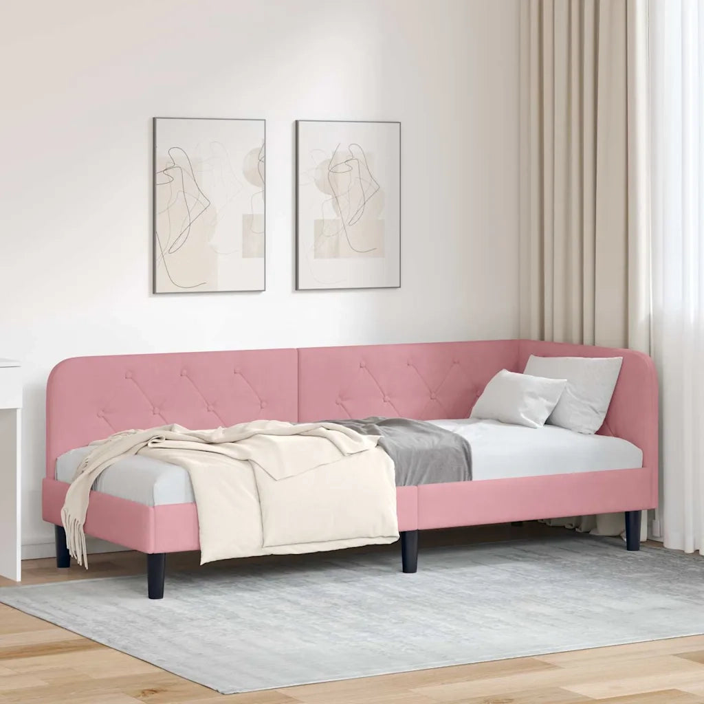 Cornice del letto ad angolo Rosa 80 x 200 cm Velluto