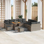 Set di divani da giardino  13 pezzi con cuscini Grigio Polirattan Acacia