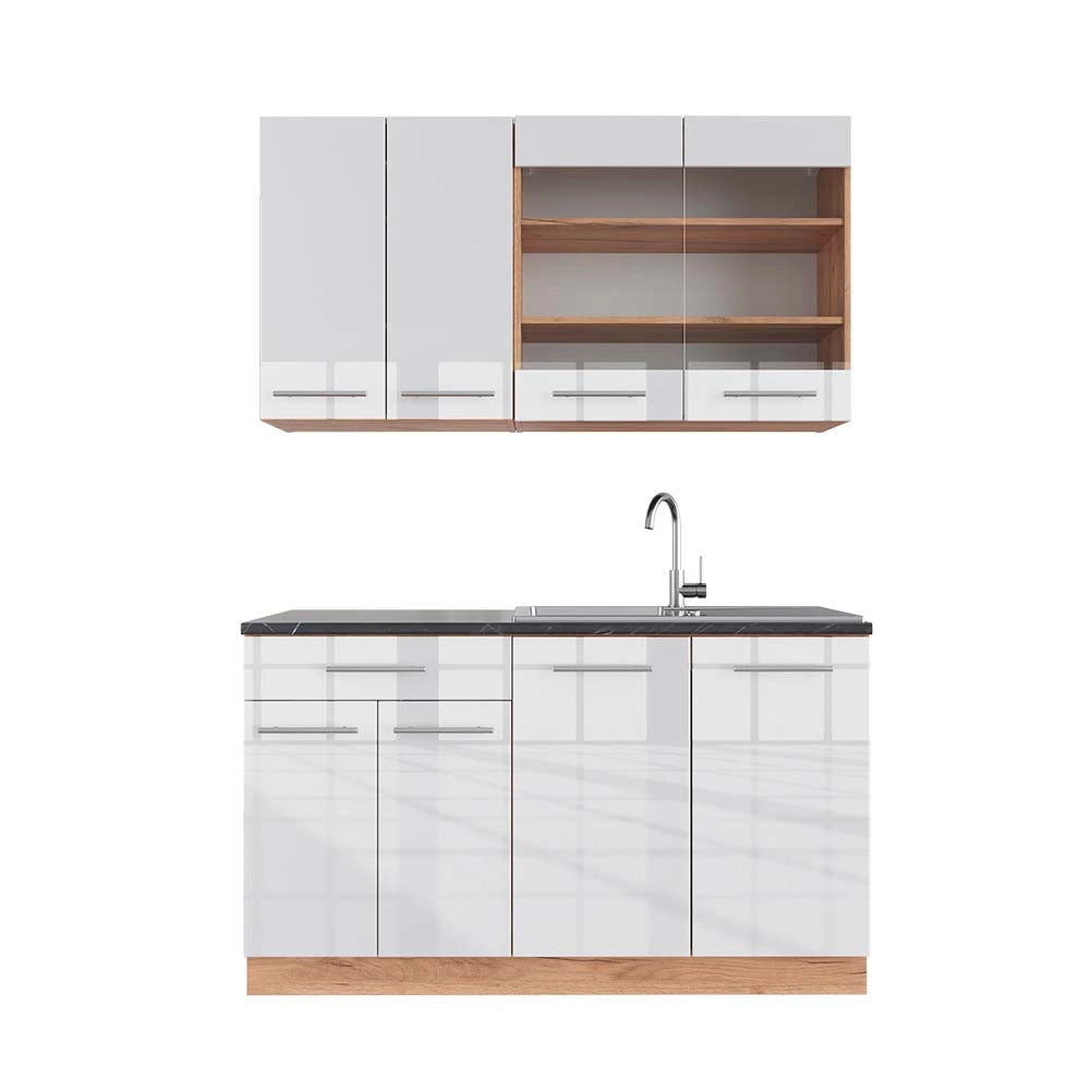 Cucina completa Fame-Line Bianco lucido/Rovere dorato 140 cm, PL Antracite Vicco