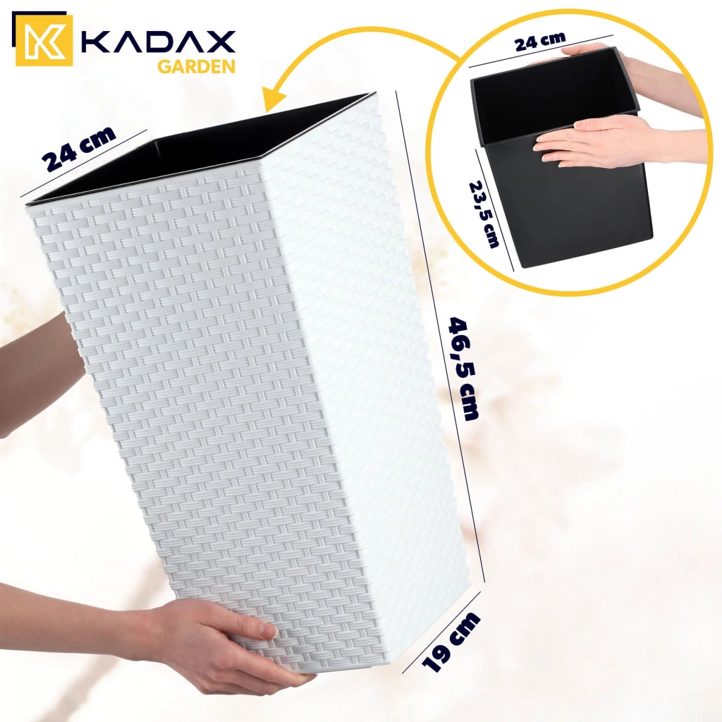 Vaso da giardino KADAX con inserto per fiori, grande e alto, 24x47 cm, bianco.
