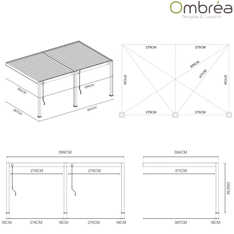 Pergola bioclimatica Ombréa VS addossata 4x6M - V2 - Bianco
